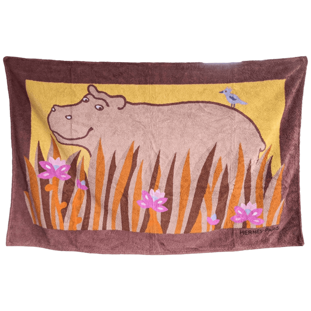 Hermès RARE DRAP DE PLAGE HERMES BASSET HOUND SERVIETTE BAIN COTON Orange Beach Towel