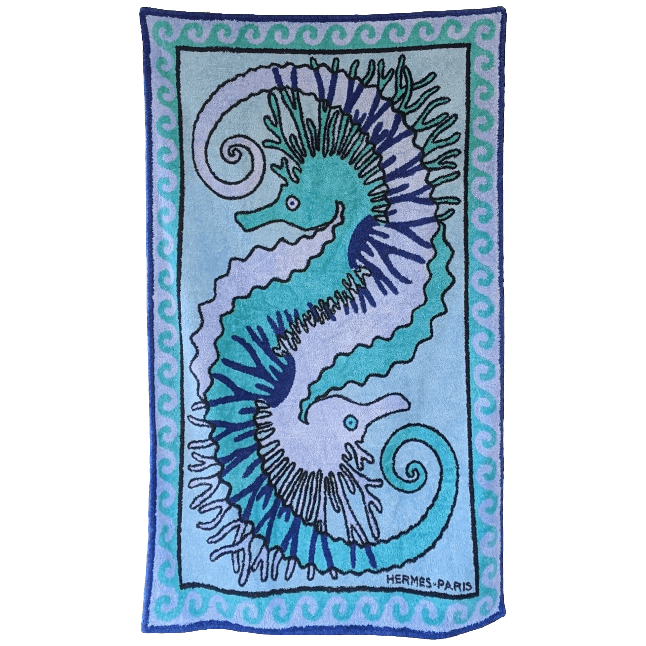 HERMES Tapis de Plage Hippocampe Terry Beach Towel 90 x 150 cm