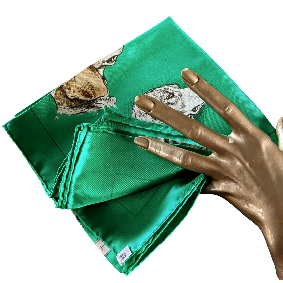 Hermes 1974 Vert 'Monarch' Hound Dog Beagle by Xavier de Poret Twill 90cm