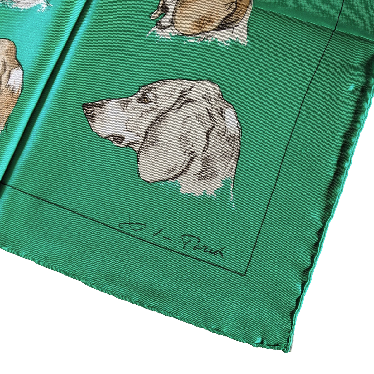 Hermes 1974 Vert 'Monarch' Hound Dog Beagle by Xavier de Poret Twill 90cm