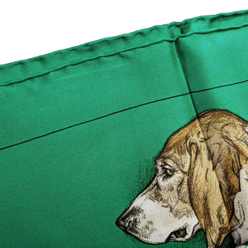 Hermes 1974 Vert 'Monarch' Hound Dog Beagle by Xavier de Poret Twill 90cm