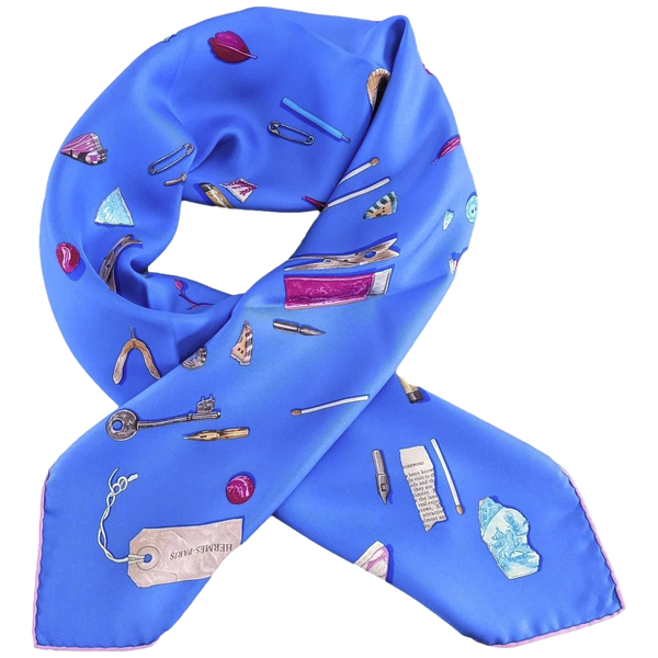 Produits Hermes 2007 Rose/Bleu "In the Pocket" by Leigh P. Cooke Twill Scarf 90cm