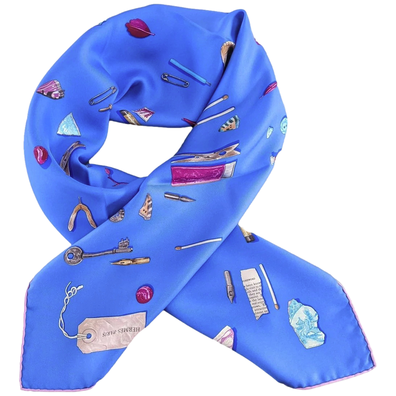 Produits Hermes 2007 Rose/Bleu "In the Pocket" by Leigh P. Cooke Twill Scarf 90cm