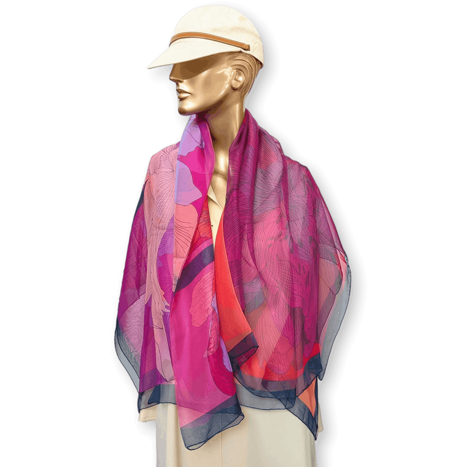 HERMES Iris Arc-en-Ciel Mousseline Silk Chiffon Shawl 140 Fuchsia Bleu Rose New in Box