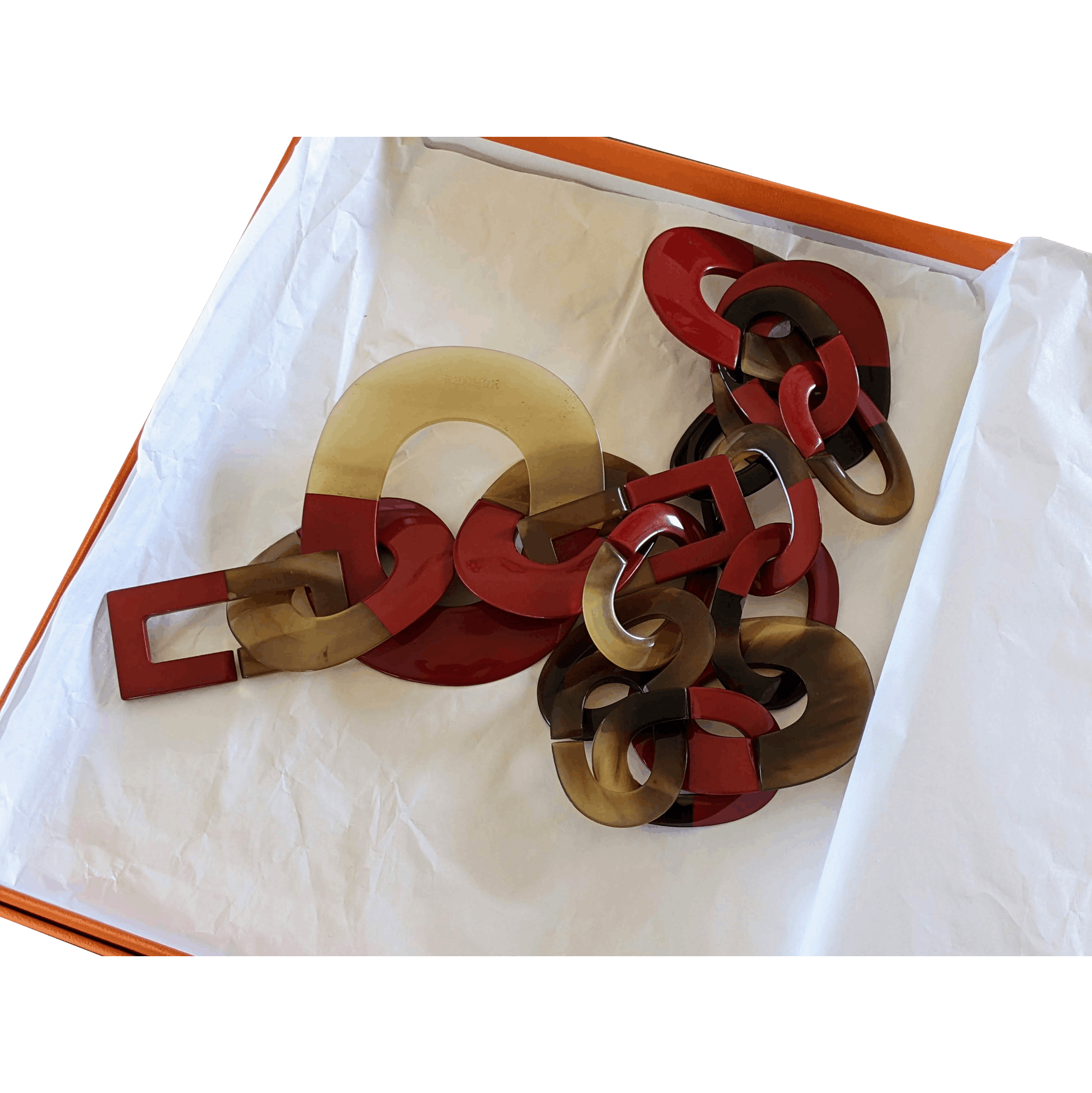 HERMES Isidore Horn and Red Lacquer Statement Necklace