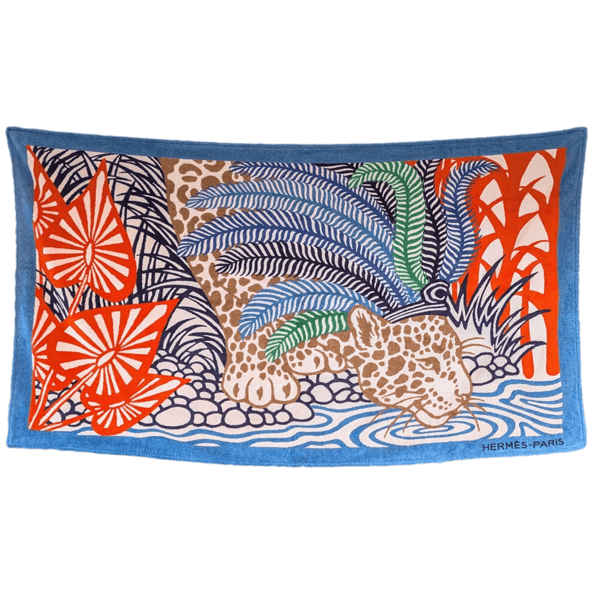 HERMES Jaguar Quetzal Alice Shirley Beach Towel Blue Multicolor 90 x 150 cm New
