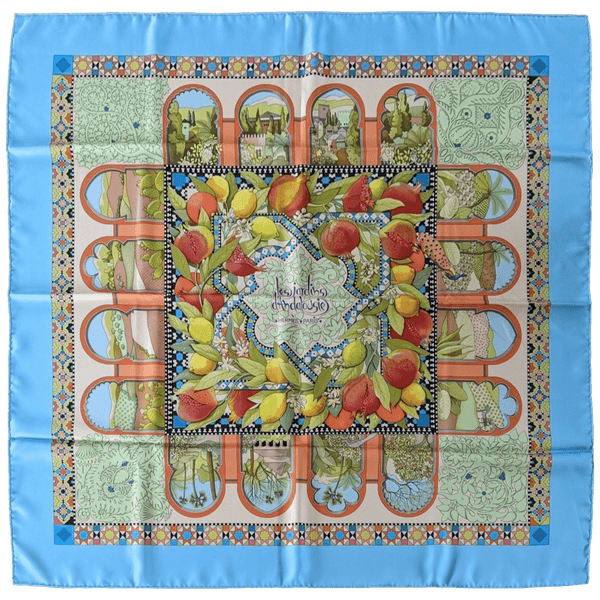 HERMES 2006 Turquoise Jardins d'Andalousie by Aline Honore Twill 90 x 90 cm