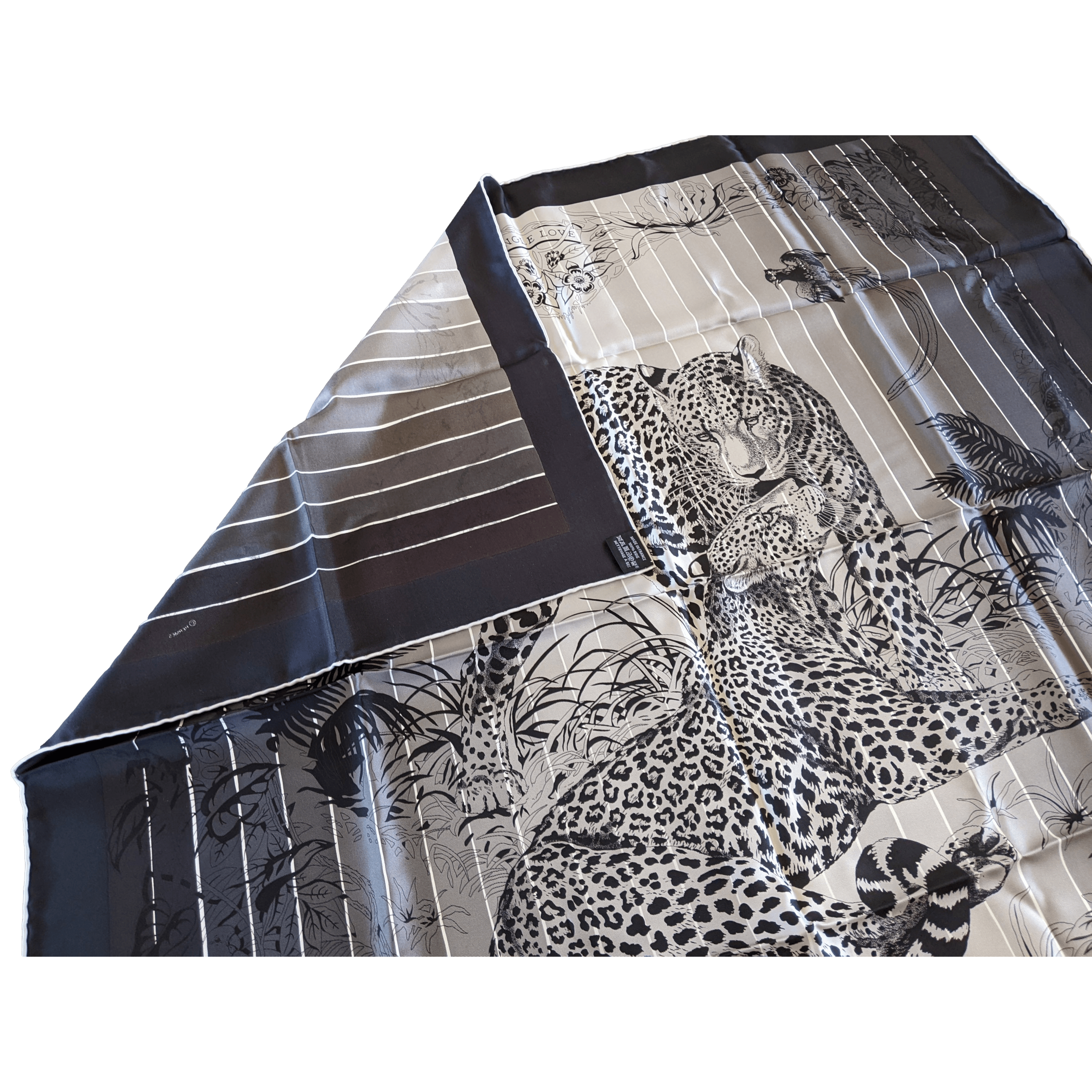HEMRES 2019 Noir/Gris/Banc Jungle Love Rainbow by Robert Dallet Twill 90 x 90 cm