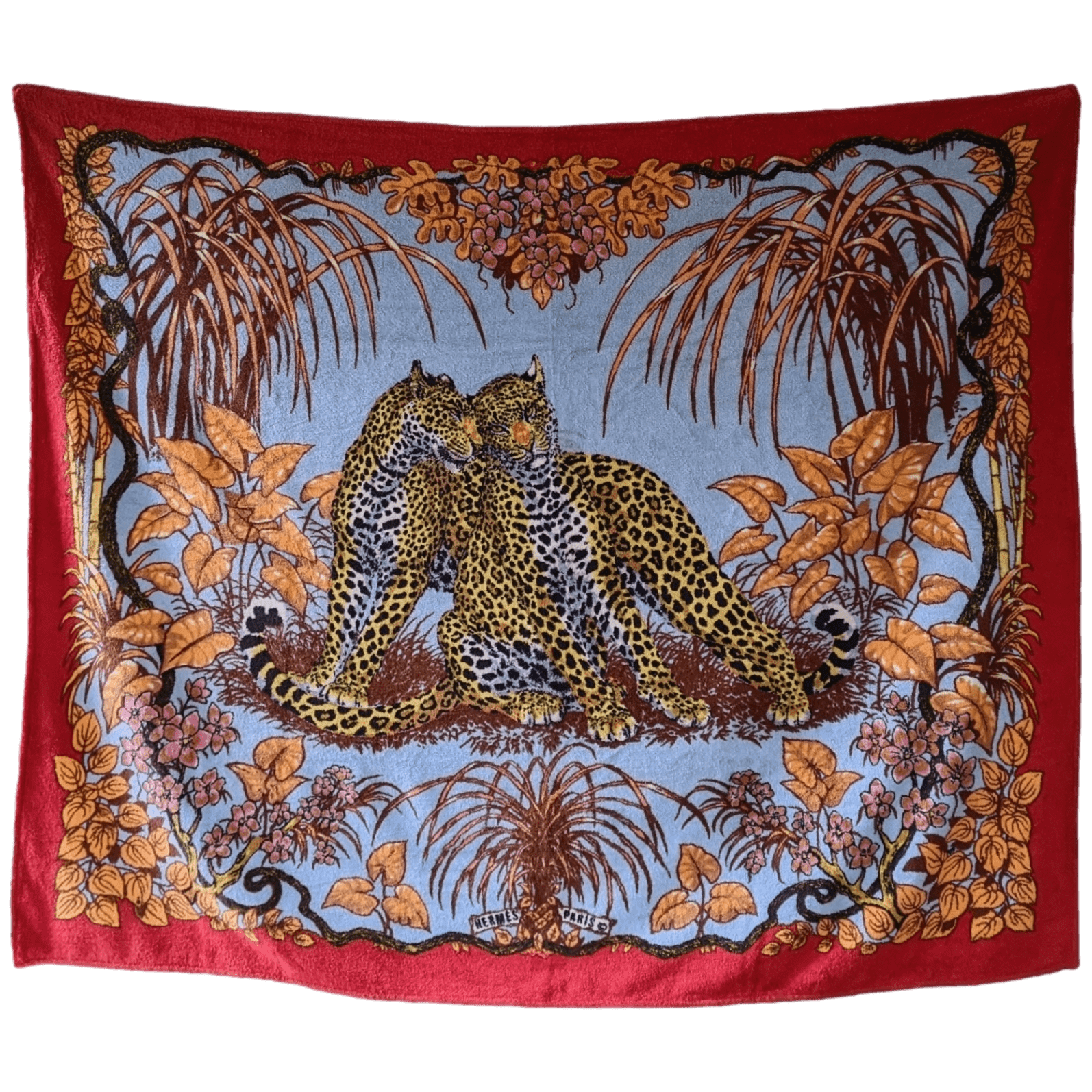 HERMES Grey/Orange JUNGLE LOVE Tapis de Plage Terry Beach XXL 148 x 220 cm