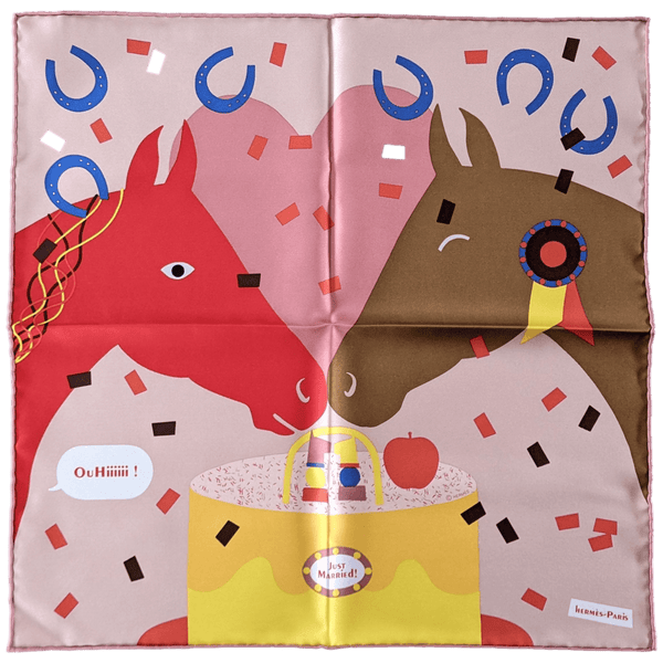 HERMES [45.2] Rose Just Married Twill Silk Gavroche Scarf 45