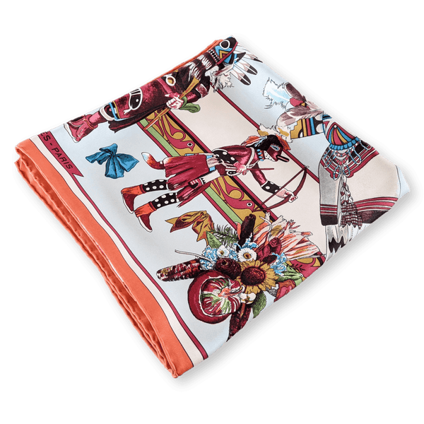 HERMES 1992 Kachinas by Kermit Oliver Twill Silk Scarf 90 x 90 cm