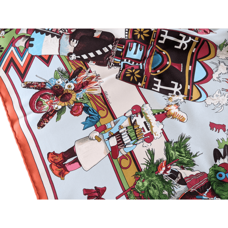 HERMES 1992 Kachinas by Kermit Oliver Twill Silk Scarf 90 x 90 cm