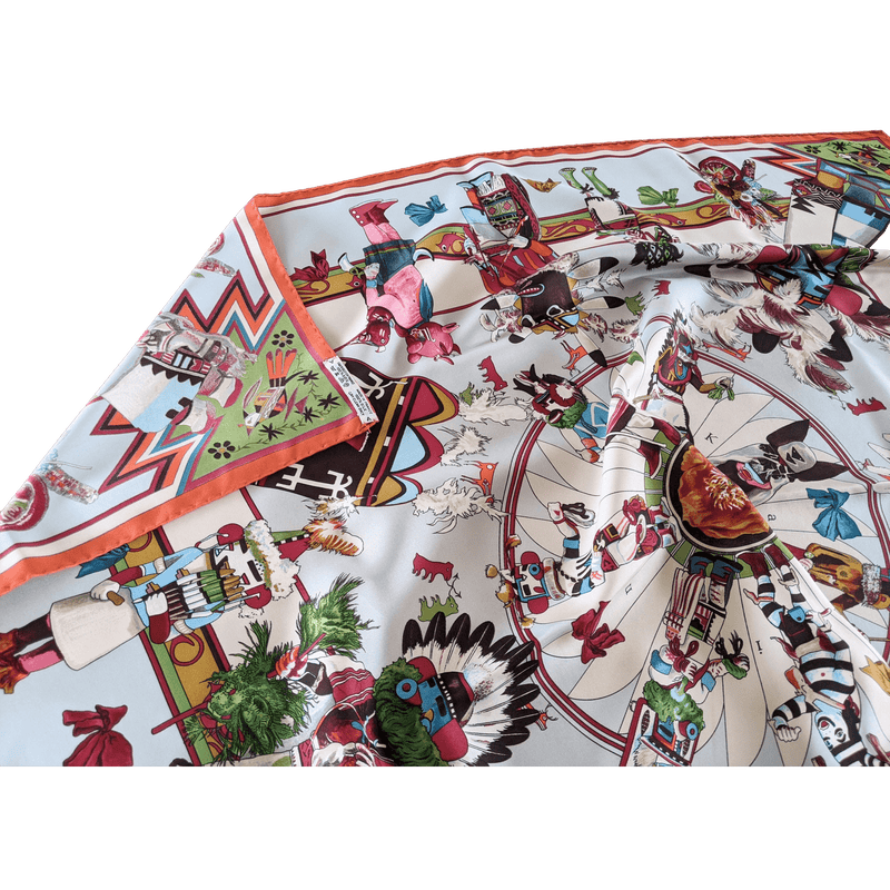 HERMES 1992 Kachinas by Kermit Oliver Twill Silk Scarf 90 x 90 cm