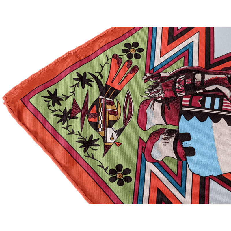 HERMES 1992 Kachinas by Kermit Oliver Twill Silk Scarf 90 x 90 cm