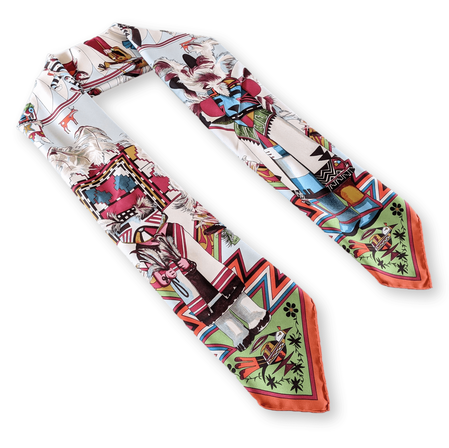 HERMES 1992 Kachinas by Kermit Oliver Twill Silk Scarf 90 x 90 cm