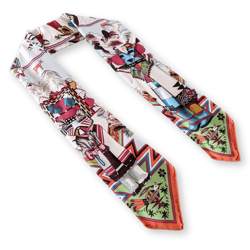 HERMES 1992 Kachinas by Kermit Oliver Twill Silk Scarf 90 x 90 cm