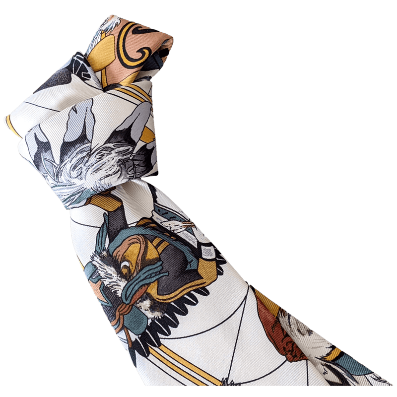 HERMES  1990s Kachinas by Oliver Kermit Print Twill Silk Tie 9 cm