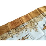 HERMES 1990's Gold Kenya by Robert Dallet Jacquard Twill Silk Scarf 90 x 90 cm