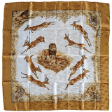 HERMES 1990's Gold Kenya by Robert Dallet Jacquard Twill Silk Scarf 90 x 90 cm