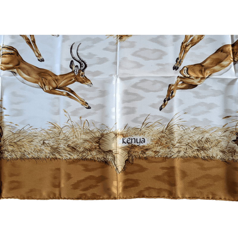 HERMES 1990's Gold Kenya by Robert Dallet Jacquard Twill Silk Scarf 90 x 90 cm