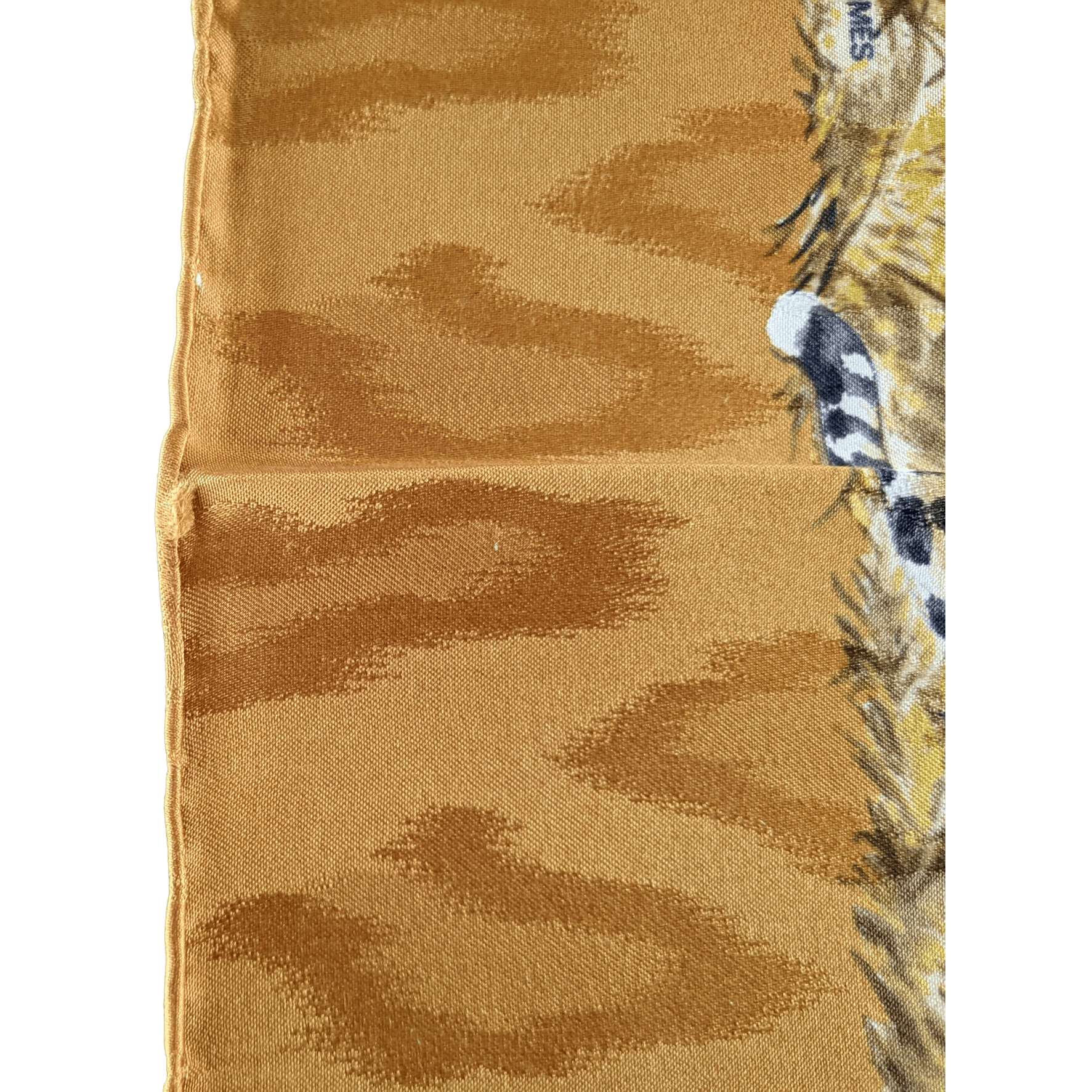 HERMES 1990's Gold Kenya by Robert Dallet Jacquard Twill Silk Scarf 90 x 90 cm