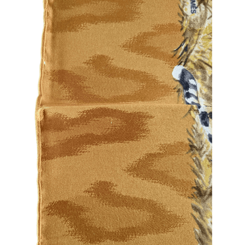 HERMES 1990's Gold Kenya by Robert Dallet Jacquard Twill Silk Scarf 90 x 90 cm