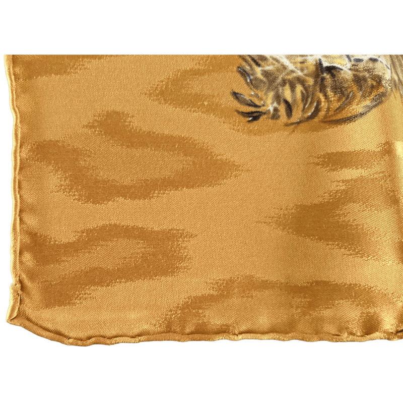 HERMES 1990's Gold Kenya by Robert Dallet Jacquard Twill Silk Scarf 90 x 90 cm