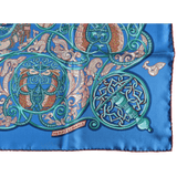 HERMES 2010 Blue La Charmante aux Animaux by Annie Faivre Twill Silk Scarf 90 x 90 cm