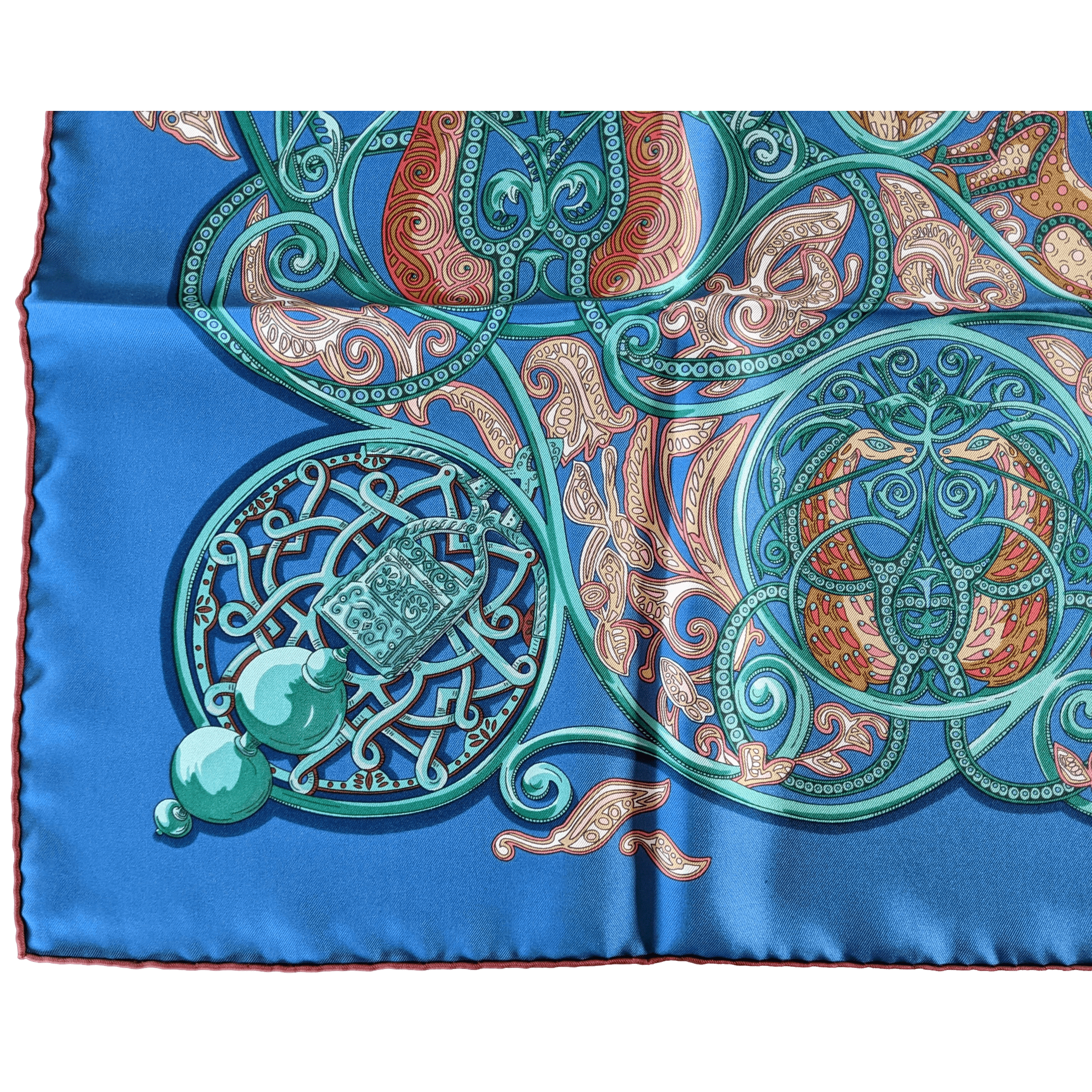 HERMES 2010 Blue La Charmante aux Animaux by Annie Faivre Twill Silk Scarf 90 x 90 cm