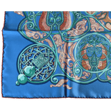 HERMES 2010 Blue La Charmante aux Animaux by Annie Faivre Twill Silk Scarf 90 x 90 cm