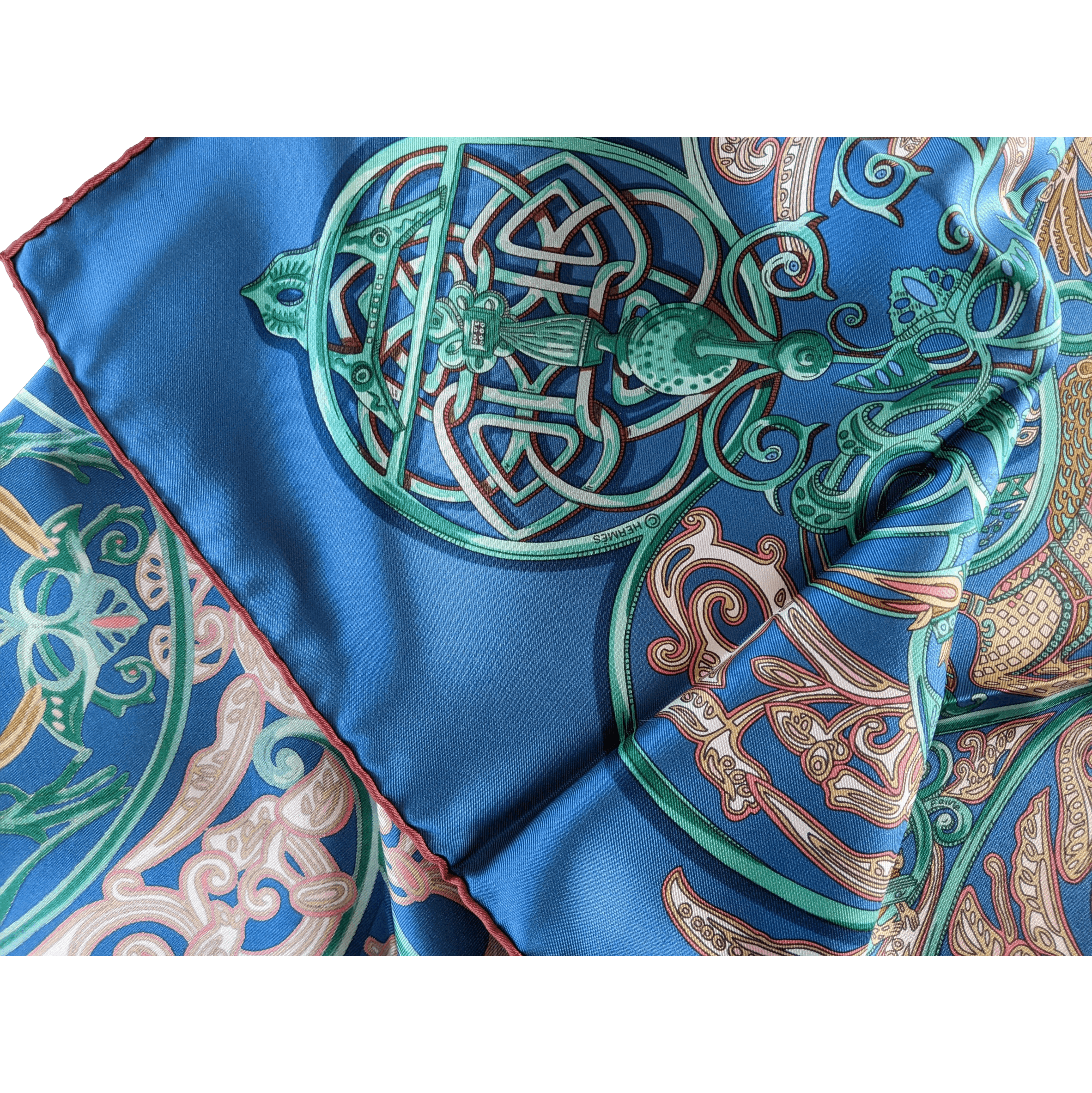 HERMES 2010 Blue La Charmante aux Animaux by Annie Faivre Twill Silk Scarf 90 x 90 cm