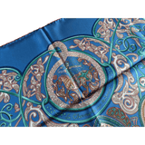 HERMES 2010 Blue La Charmante aux Animaux by Annie Faivre Twill Silk Scarf 90 x 90 cm