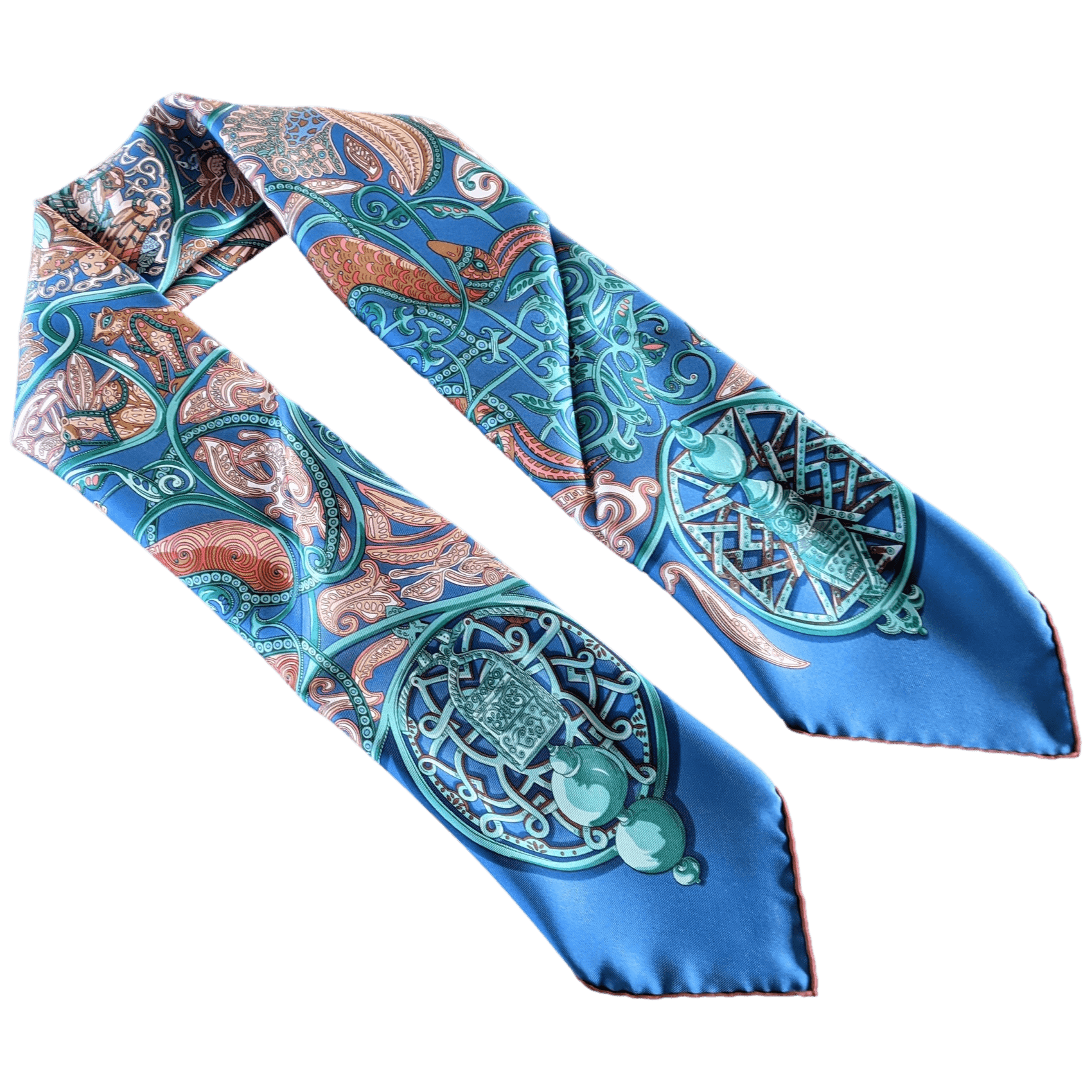 HERMES 2010 Blue La Charmante aux Animaux by Annie Faivre Twill Silk Scarf 90 x 90 cm