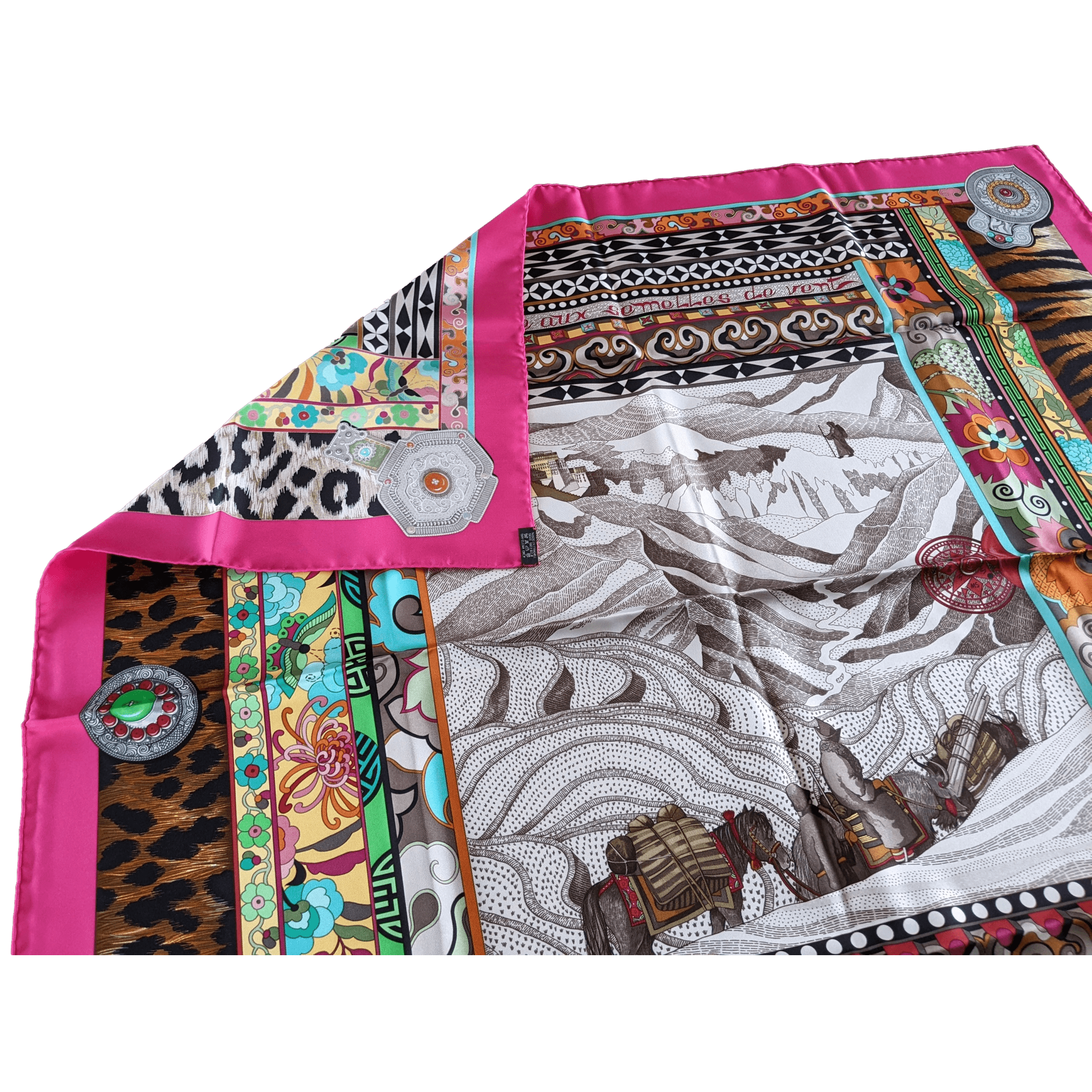 HERMES 2009 Pink La Femme aux Semelles de Vent by Aline Honore Twill 90 x 90 cm