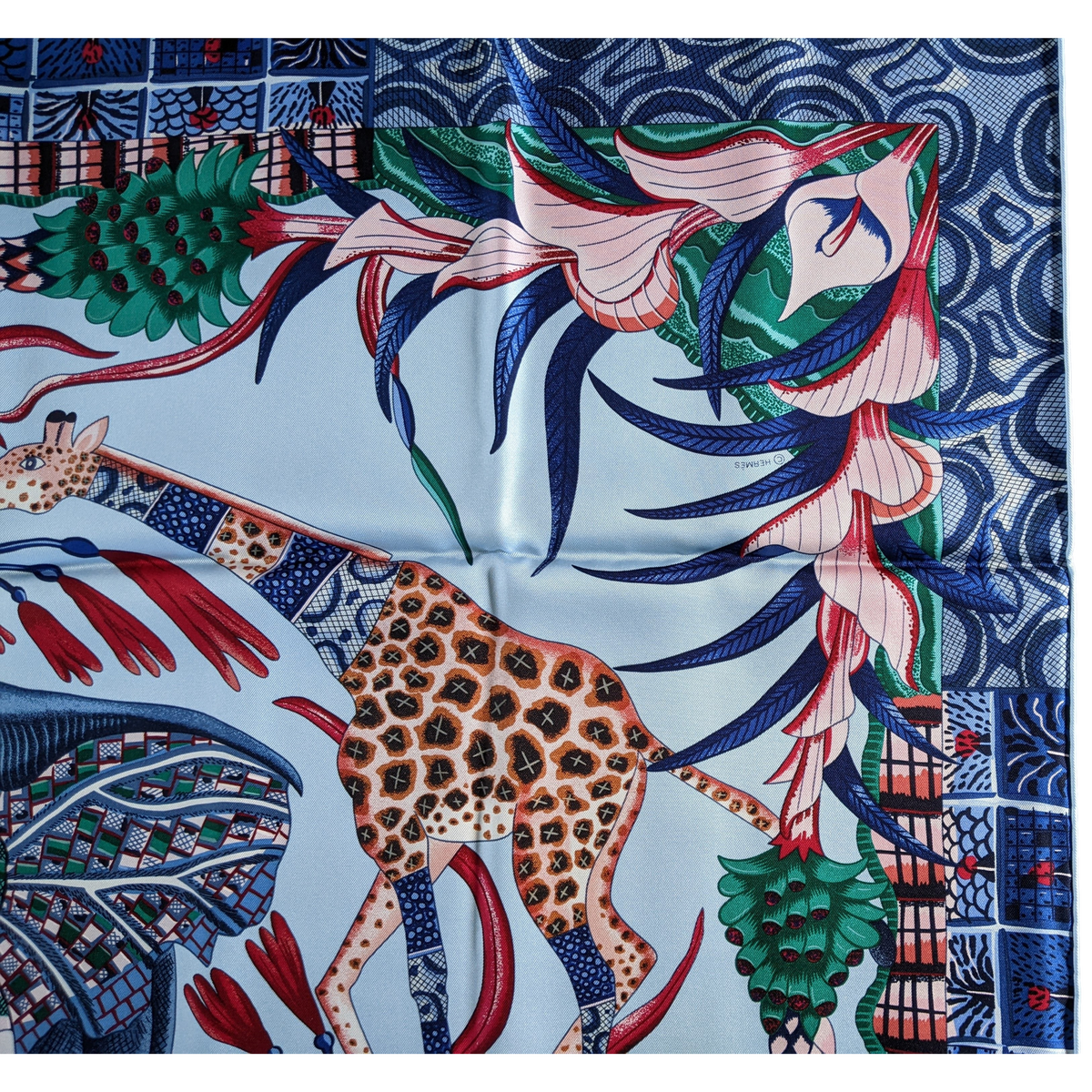Produits Hermes Bleu Ciel/Bleu Jean " La Marche du Zambeze " by Ardmore Artists Twill 90cm,