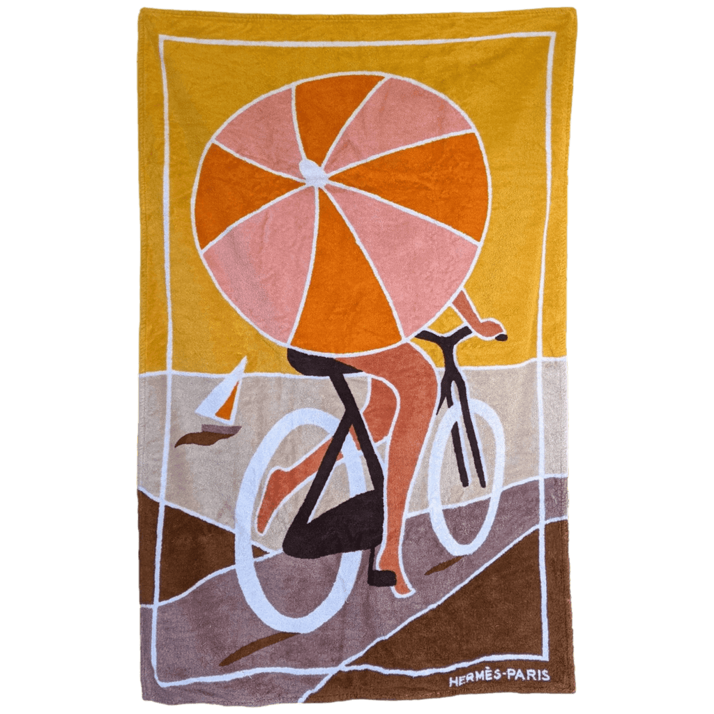 Serviette De Plage HERMÈS Vintage En Coton – Modèle Jaune 12x12 Pouces #5115