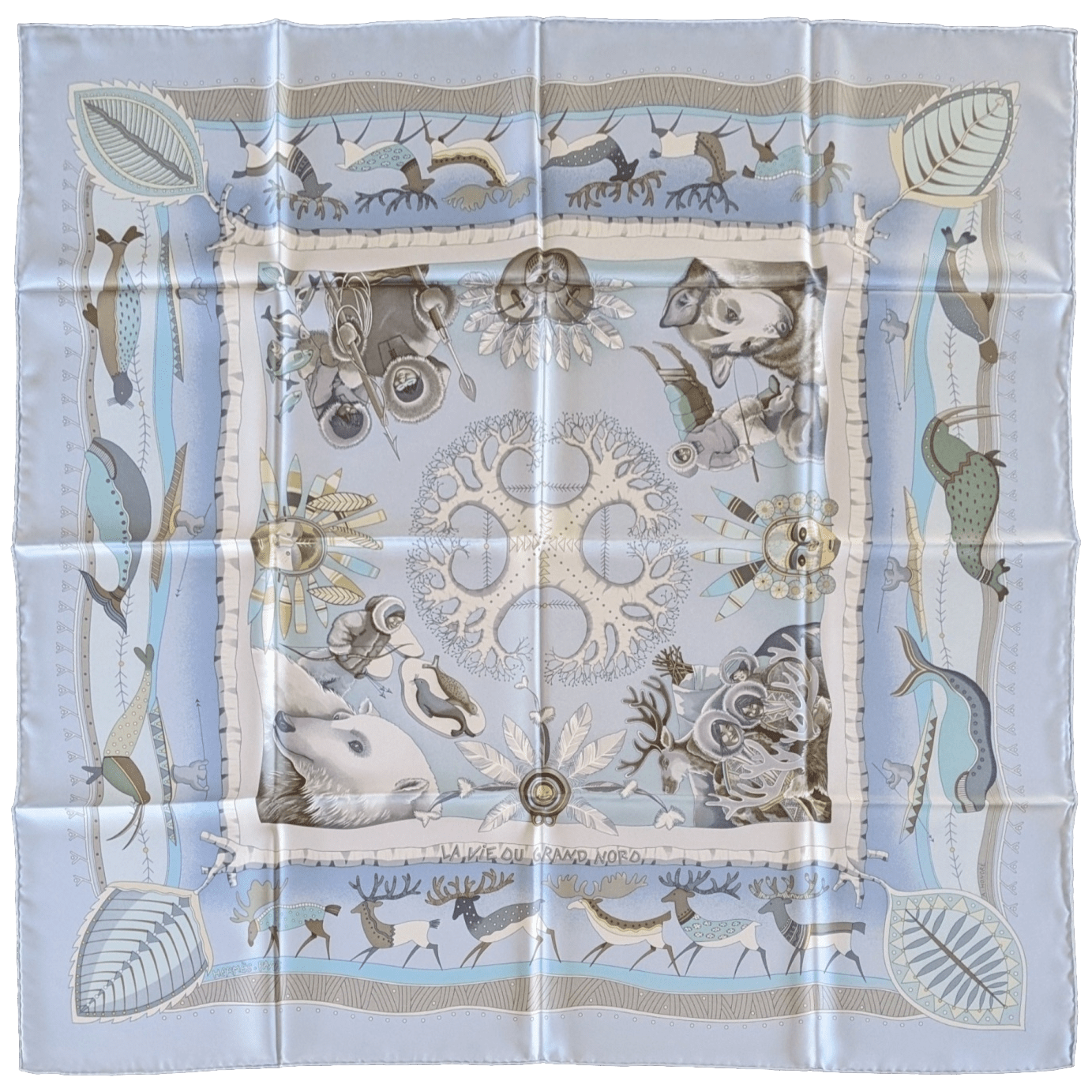 HERMES LA VIE DU GRAND NORD Twill Silk Carre 90 x 90 cm,