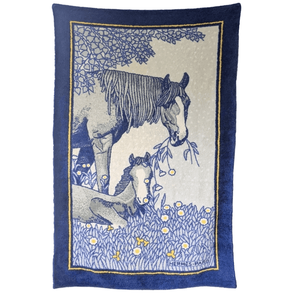 HERMES La pouliniere et son Poulain Cotton Terry Horses Beach Towel 90 x 150 cm