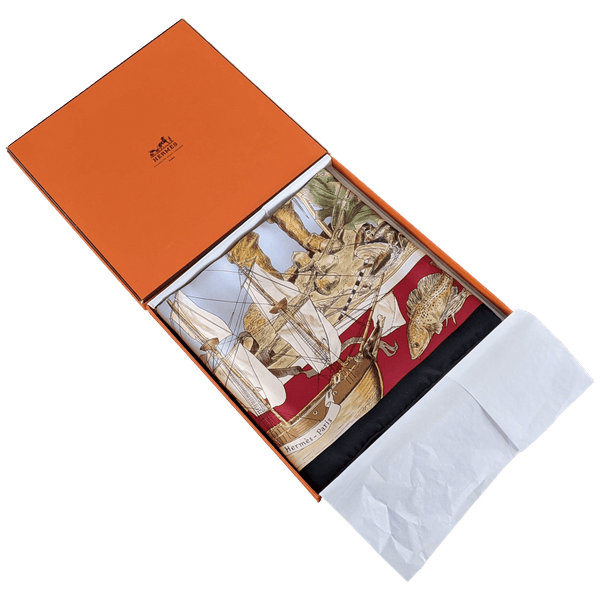 HERMES Black Border Le Canada by Kermit Oliver Twill Scarf 90 x 90 cm