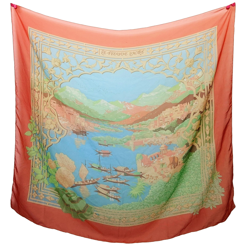 HERMES LE FLEUVE SACRE 2006 Mousseline Shawl 140 x 140 cm