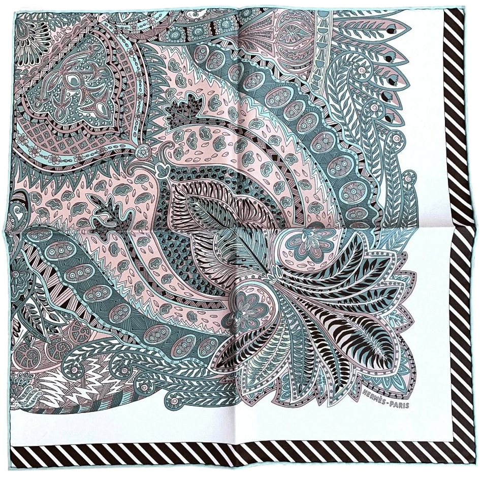 Hermes cw07 White Almond Rosewood JARDIN DE LA MAHARANI DECADRE by Annie Faivre Gavroche Twll Silk 45 cm
