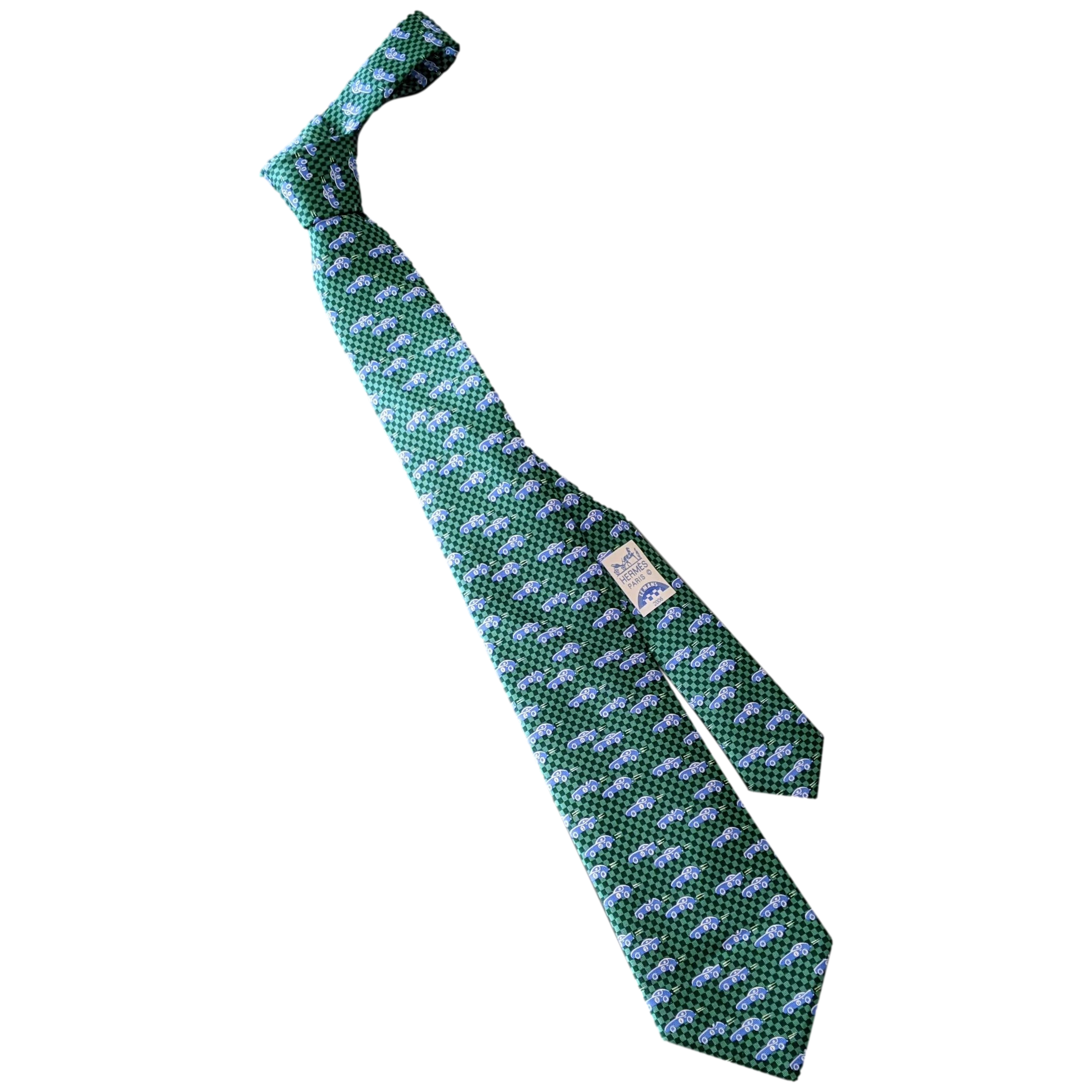HERMES LE MANS 2006 Limited Green/Blue Twill Silk Tie 5319 TA