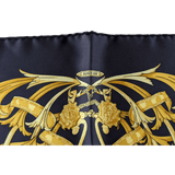 HERMES Black/Gold Le Mors a la Connetable Twill Silk Gavroche 45 x 45 cm