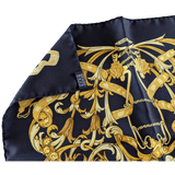 HERMES Black/Gold Le Mors a la Connetable Twill Silk Gavroche 45 x 45 cm