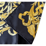 HERMES Black/Gold Le Mors a la Connetable Twill Silk Gavroche 45 x 45 cm