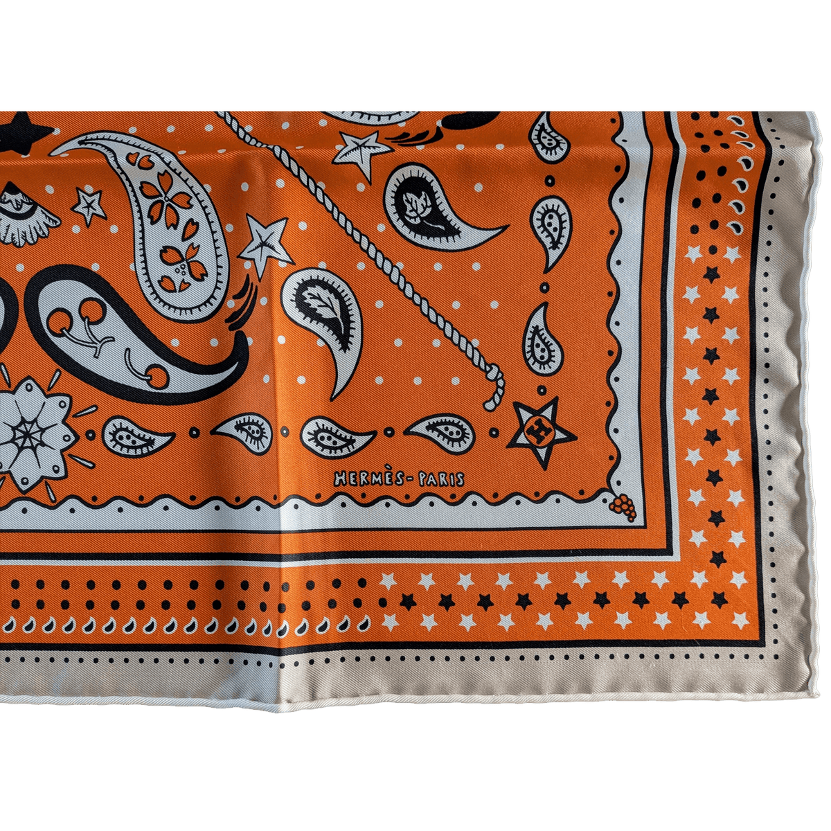 HERMES Le Rodeo des Fruits Shinsuke Kawahara Silk Bandana 55 Orange Pristine Box
