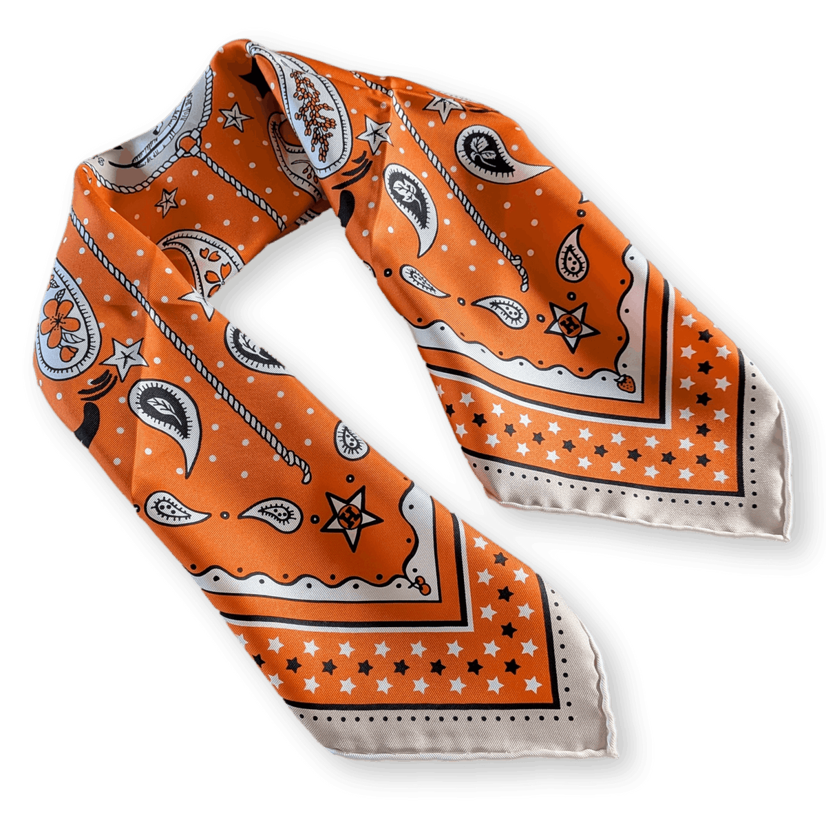 HERMES Le Rodeo des Fruits Shinsuke Kawahara Silk Bandana 55 Orange Pristine Box
