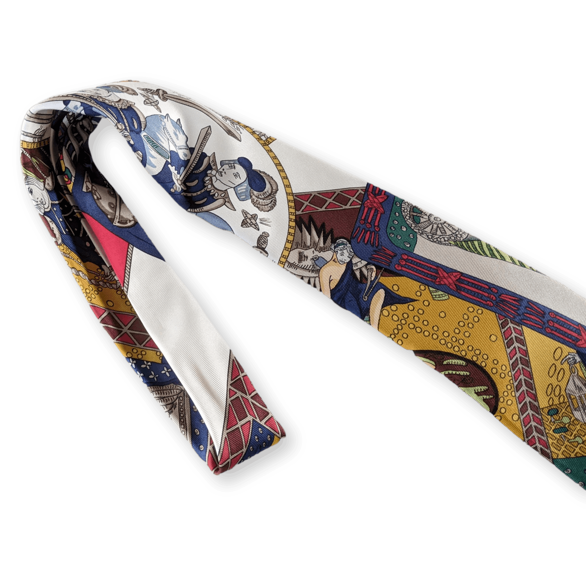 HERMES 1991 Vintage " Le Tarot "Twill Silk Tie 9.5 cm in Box
