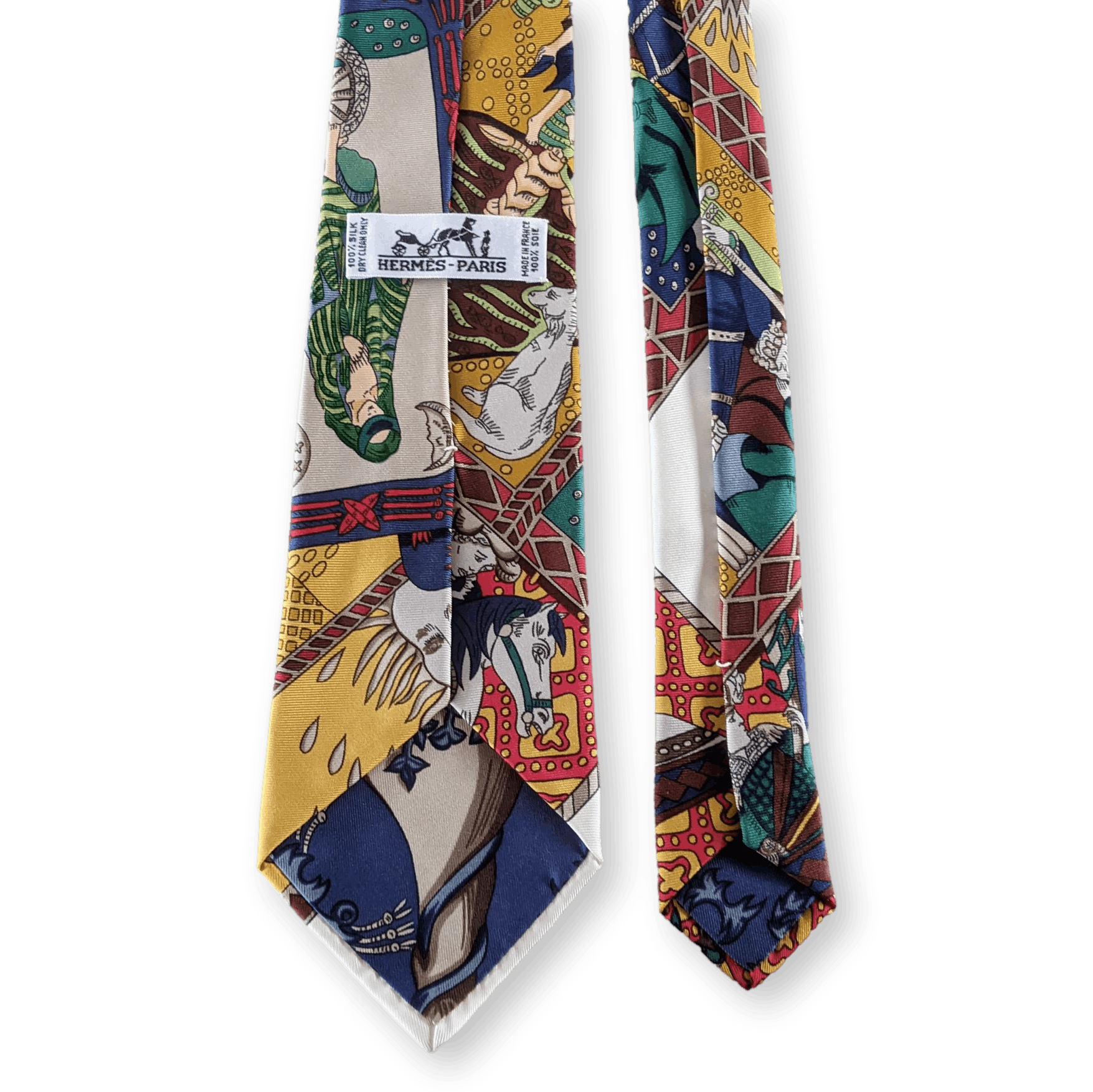 HERMES 1991 Vintage " Le Tarot "Twill Silk Tie 9.5 cm in Box