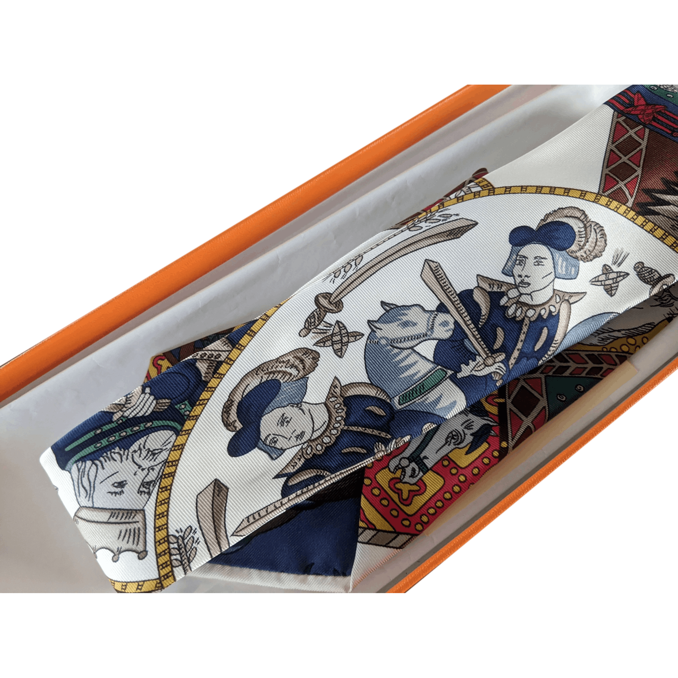 HERMES 1991 Vintage " Le Tarot "Twill Silk Tie 9.5 cm in Box